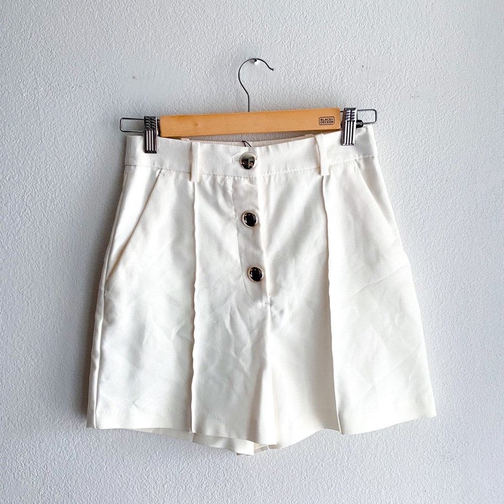 Zara white high waisted gold button shorts